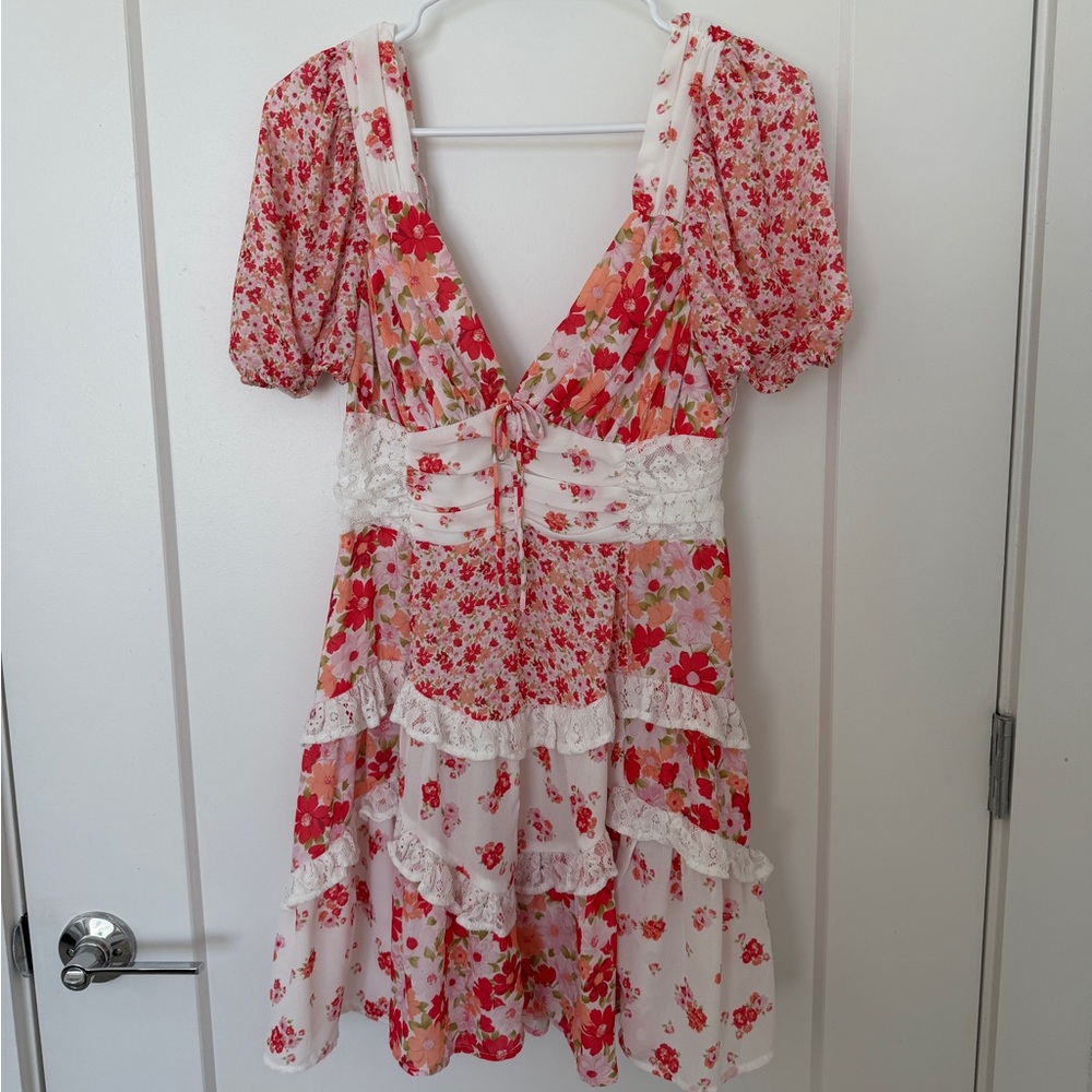Altar'd State Pink and Red Floral Midi Dress